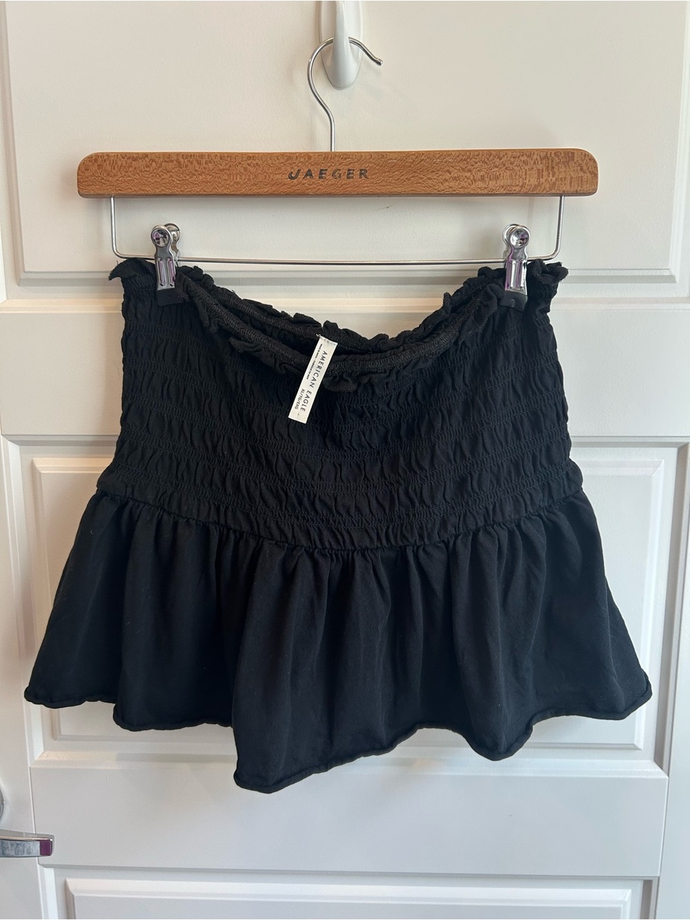 American Eagle Outfitters Black Smocked Ruffle strapless top